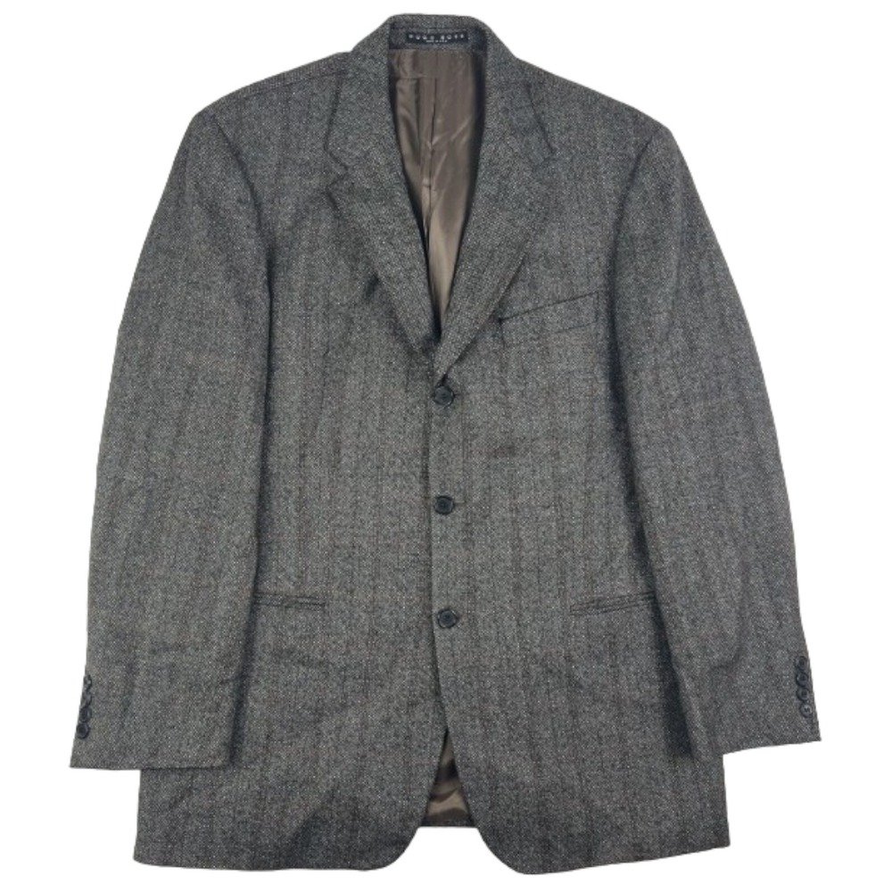 Hugo Boss Black & Tan Woven w/ Orange Check Virgin Wool Einstein Blazer Mens 40R